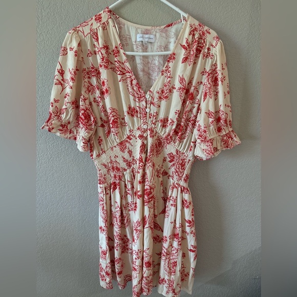 Lost and Wander mini dress floral print ivory red short sleeve size large - Picture 2 of 14